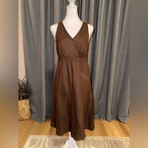 Faded Glory Brown Swiss Dot Cotton Empire Waist Midi Dress Small